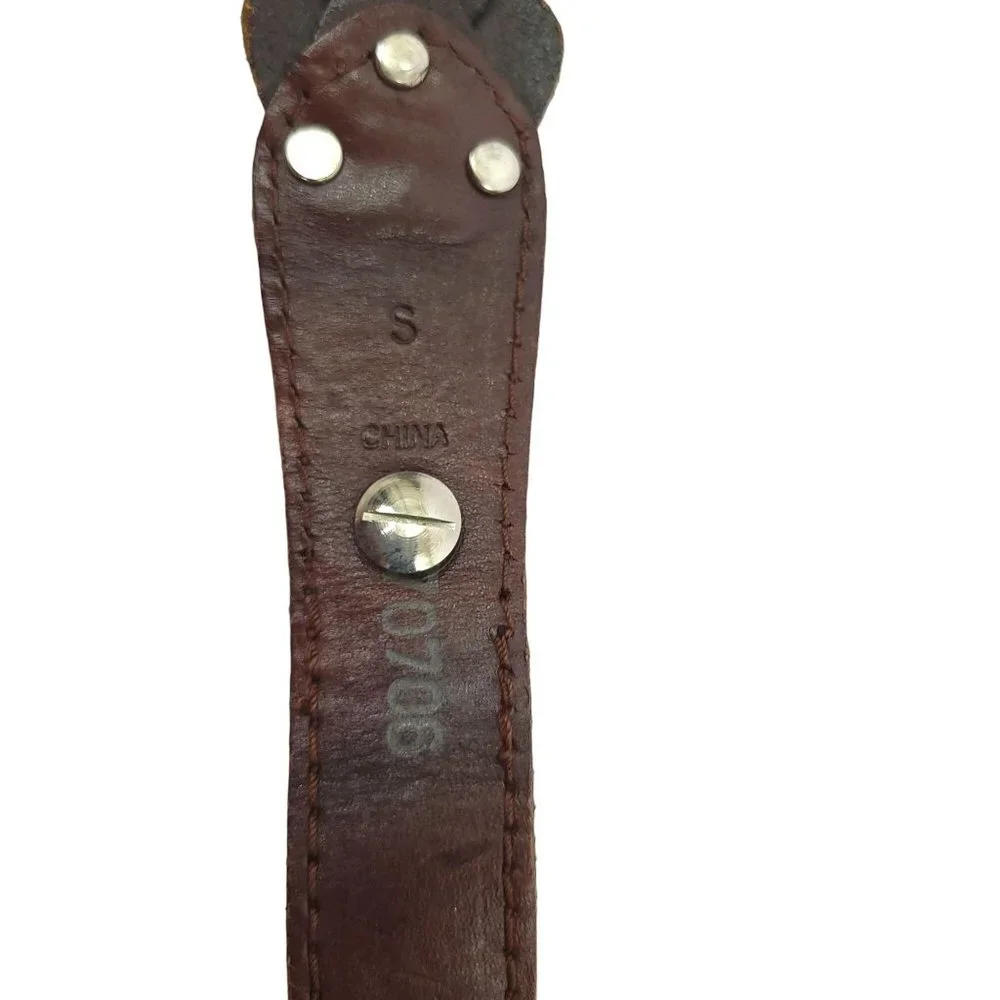 Braided Brown Leather Belt Vintage R.O.C. Womens Sz S Western Silver Tone Buckle